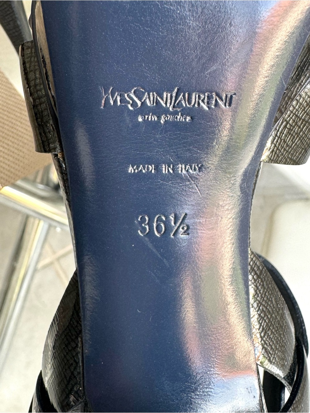 YSL Saint Laurent Tribute Patent Metallic Platform Sandals - Picture 14 of 16
